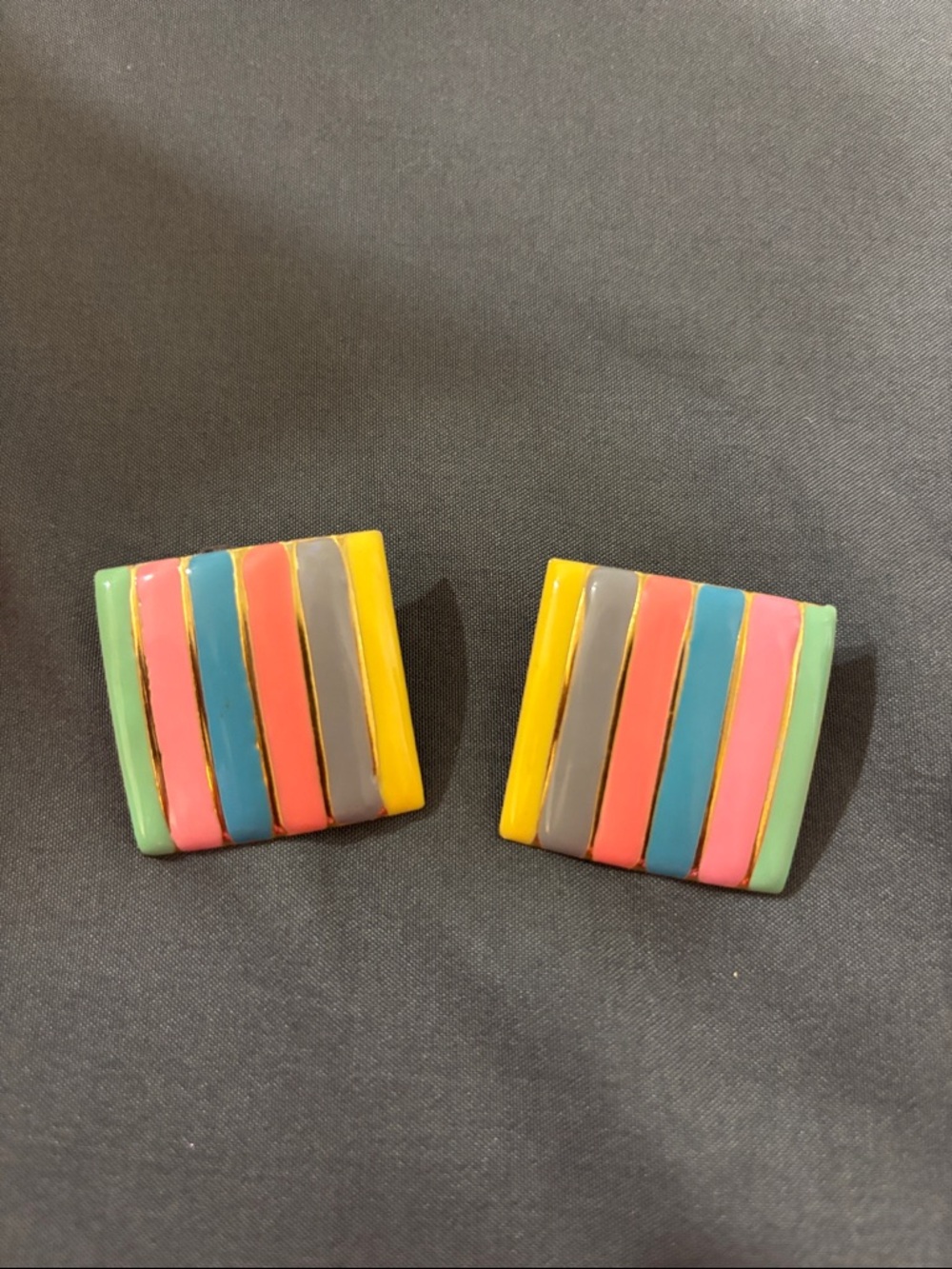 Vintage Colorful Stripe Square Earrings